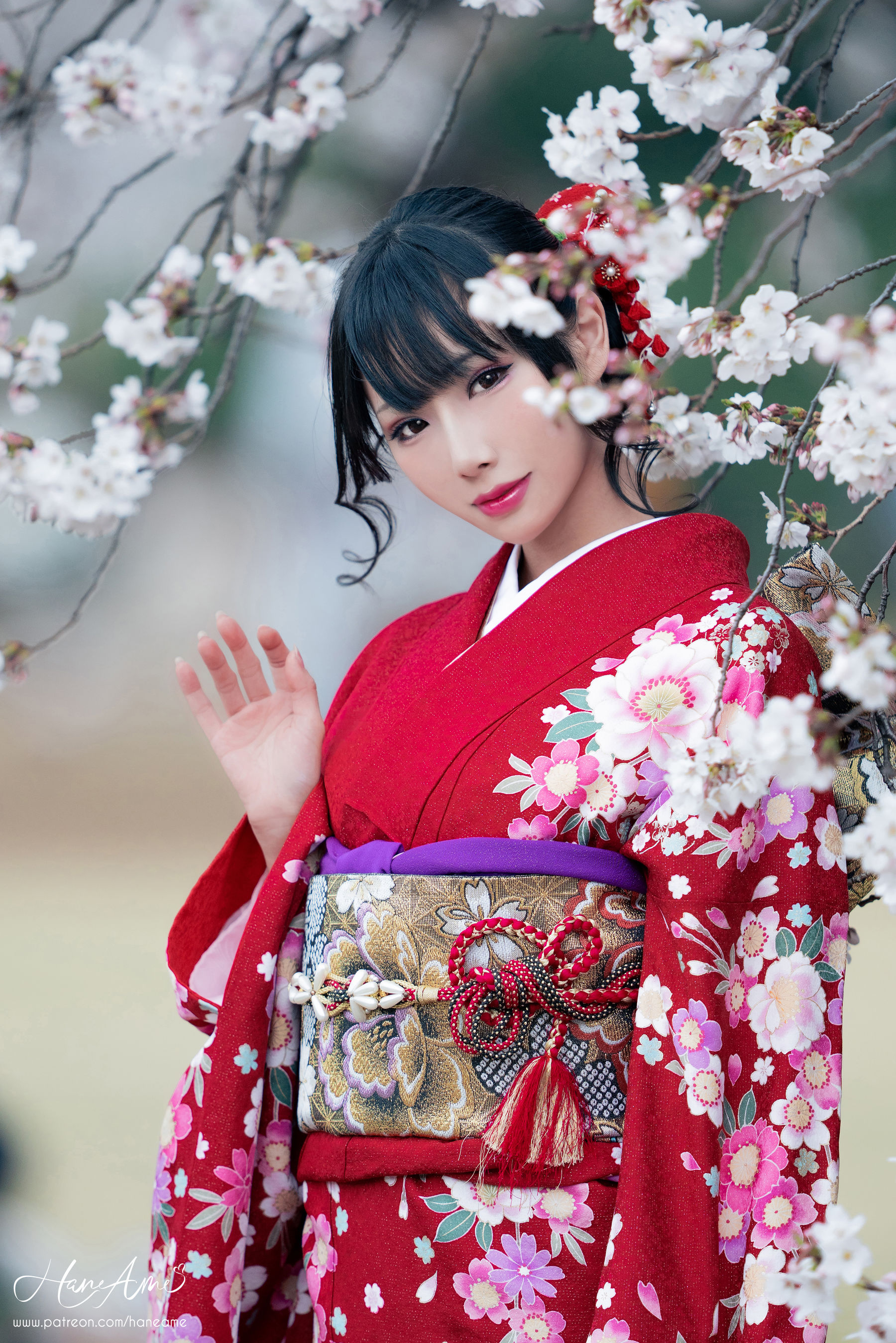 [COS福利] Hane Ame 雨波 - 赤紅和服第1张