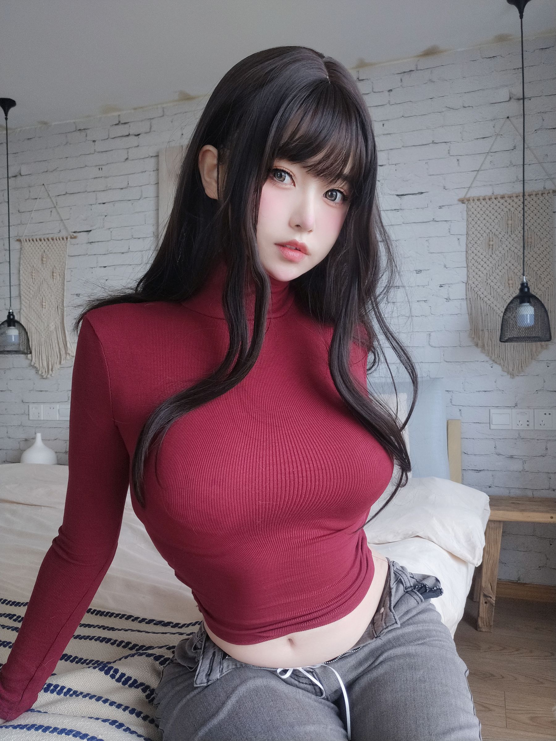 [福利COS] 女主K - 红色毛衣的丰满妹妹第35张