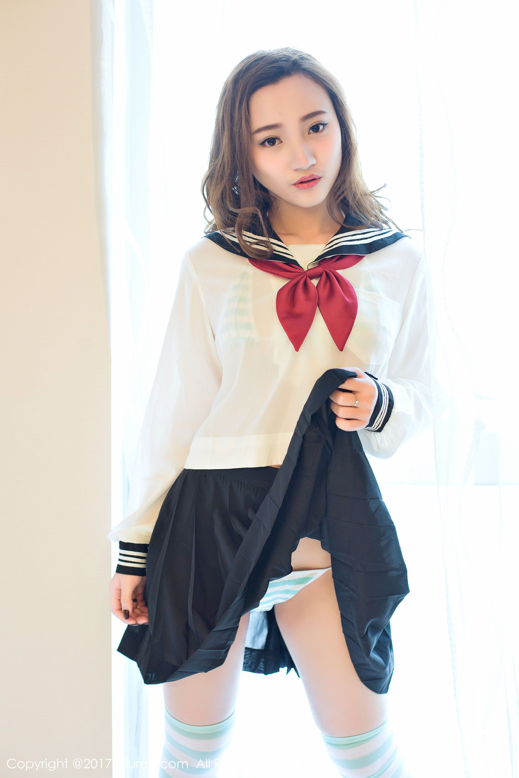  翟奥奥baby《日系学生透明制服、日系卡哇伊内衣、粉红色内衣》 秀人网XIUREN No.673第17张