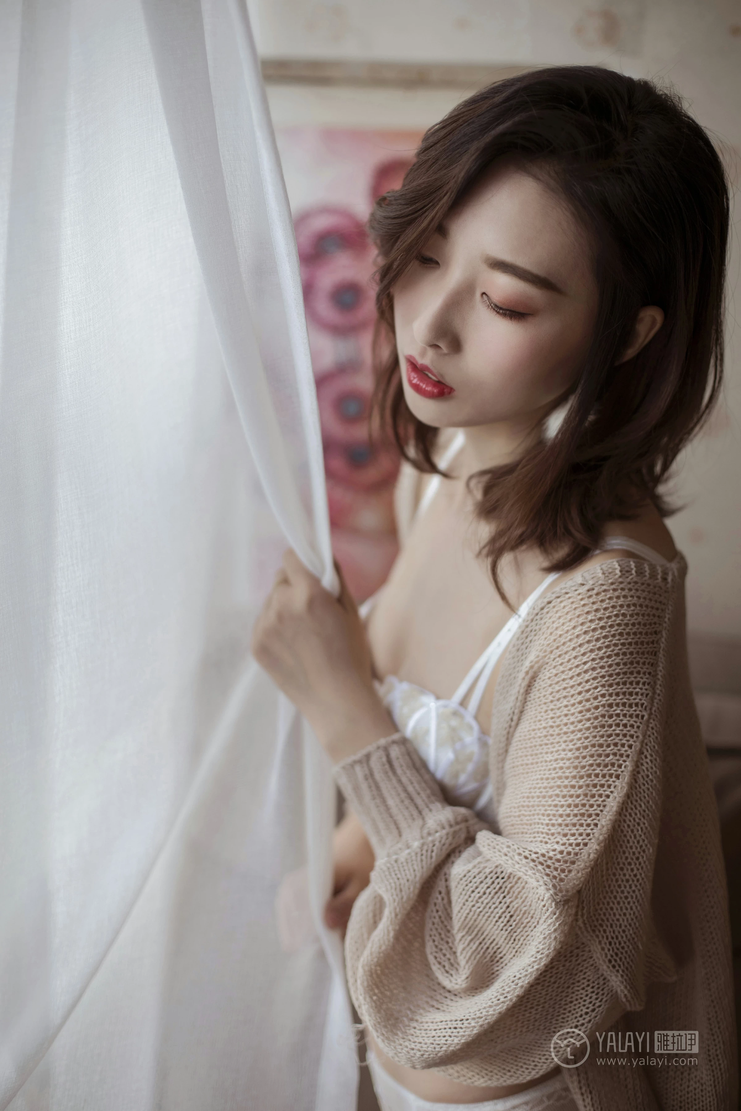 [YALAYI雅拉伊]NO.165 香粉佳人 佳佳 粉色镂空睡衣加白色透视情趣内衣性感私房写真集第3张