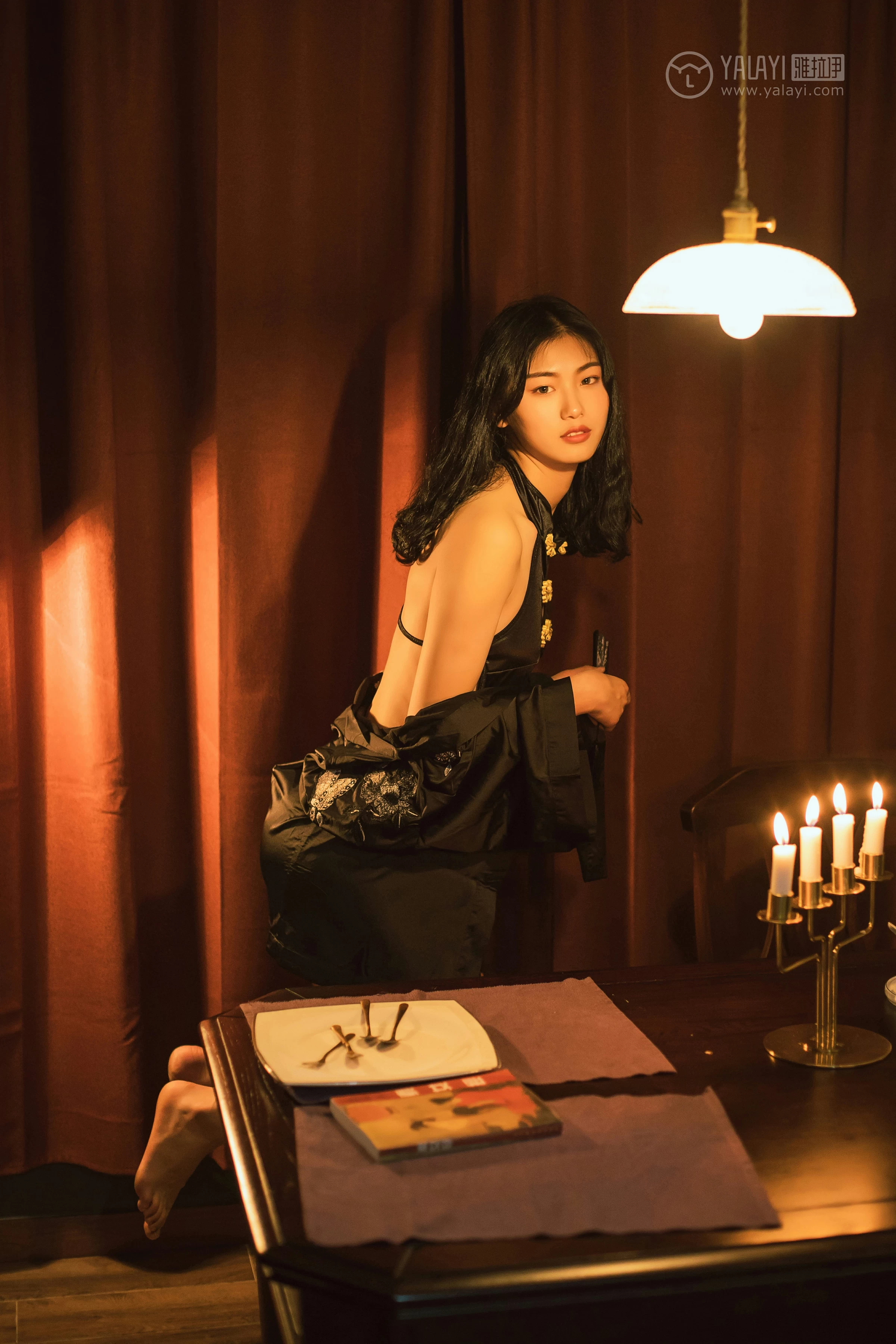 [YALAYI雅拉伊]No.309 夜来香 和风 黑色睡衣加黑色情趣旗袍性感私房写真集第16张