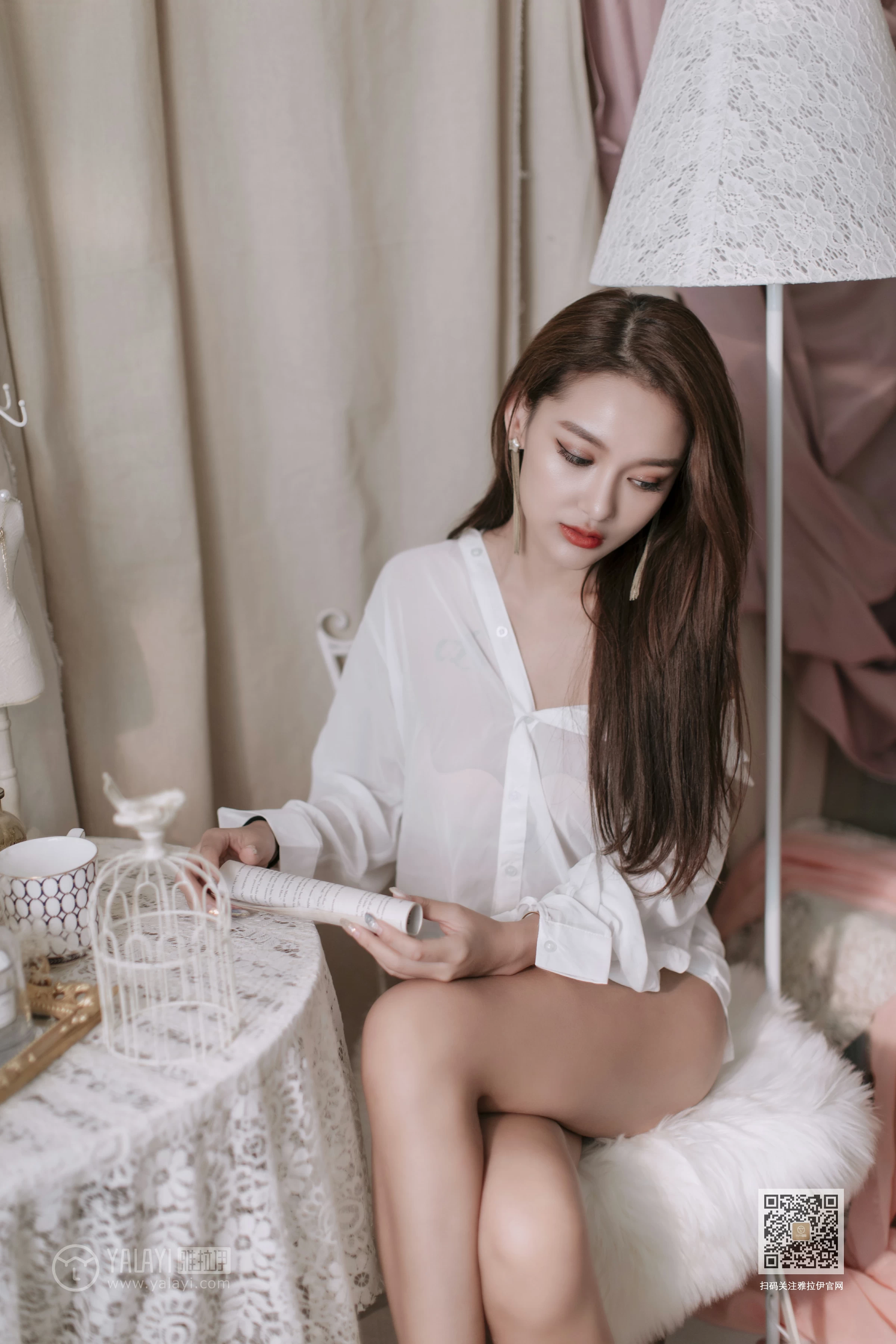 [YALAYI雅拉伊]No.398 如雪如霜 刘子炀 白色透视衬衫居家性感私房写真集第12张