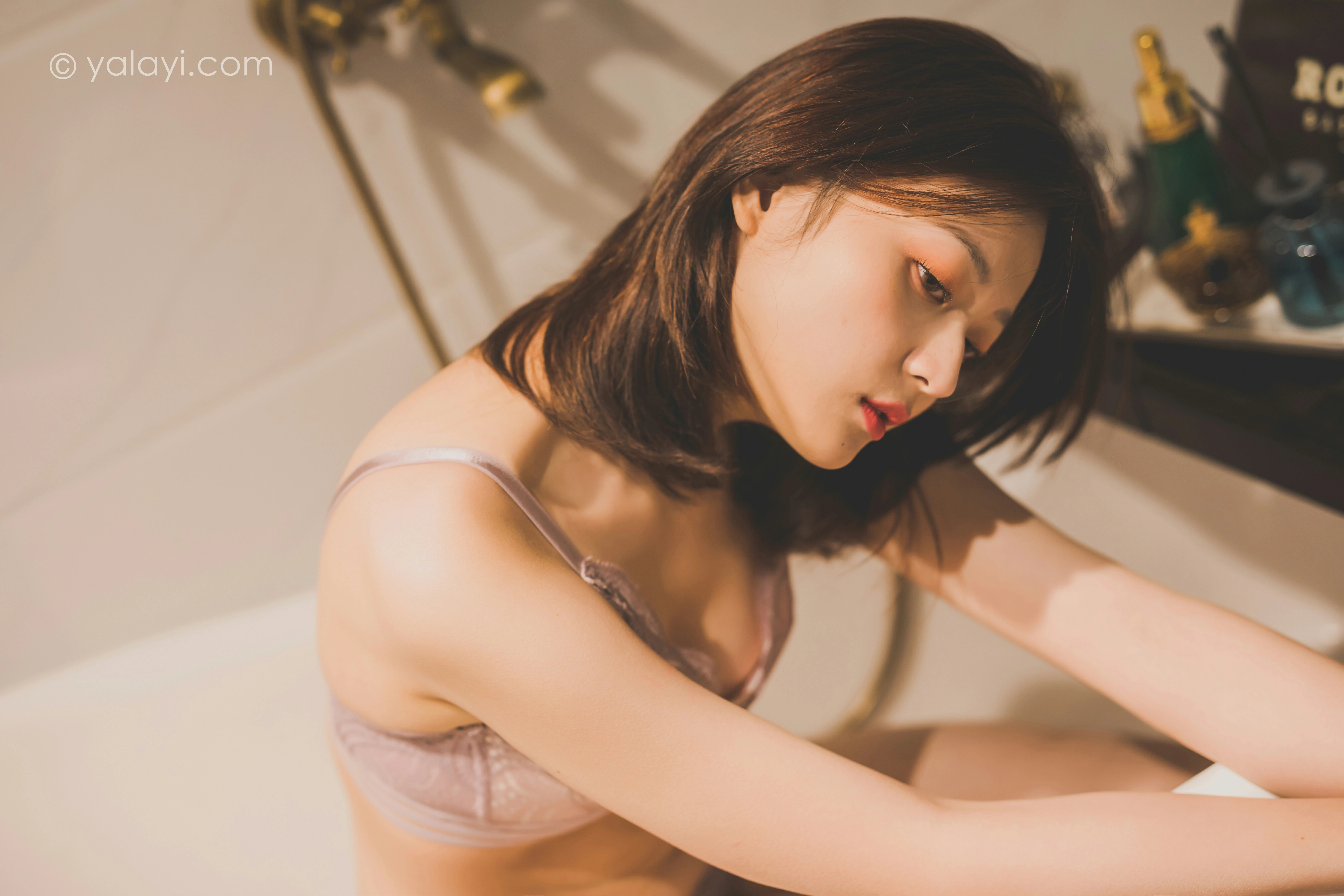 [YALAYI雅拉伊]NO.814 一个人的旅行 真真 粉色蕾丝性感内衣居家私房写真集第6张