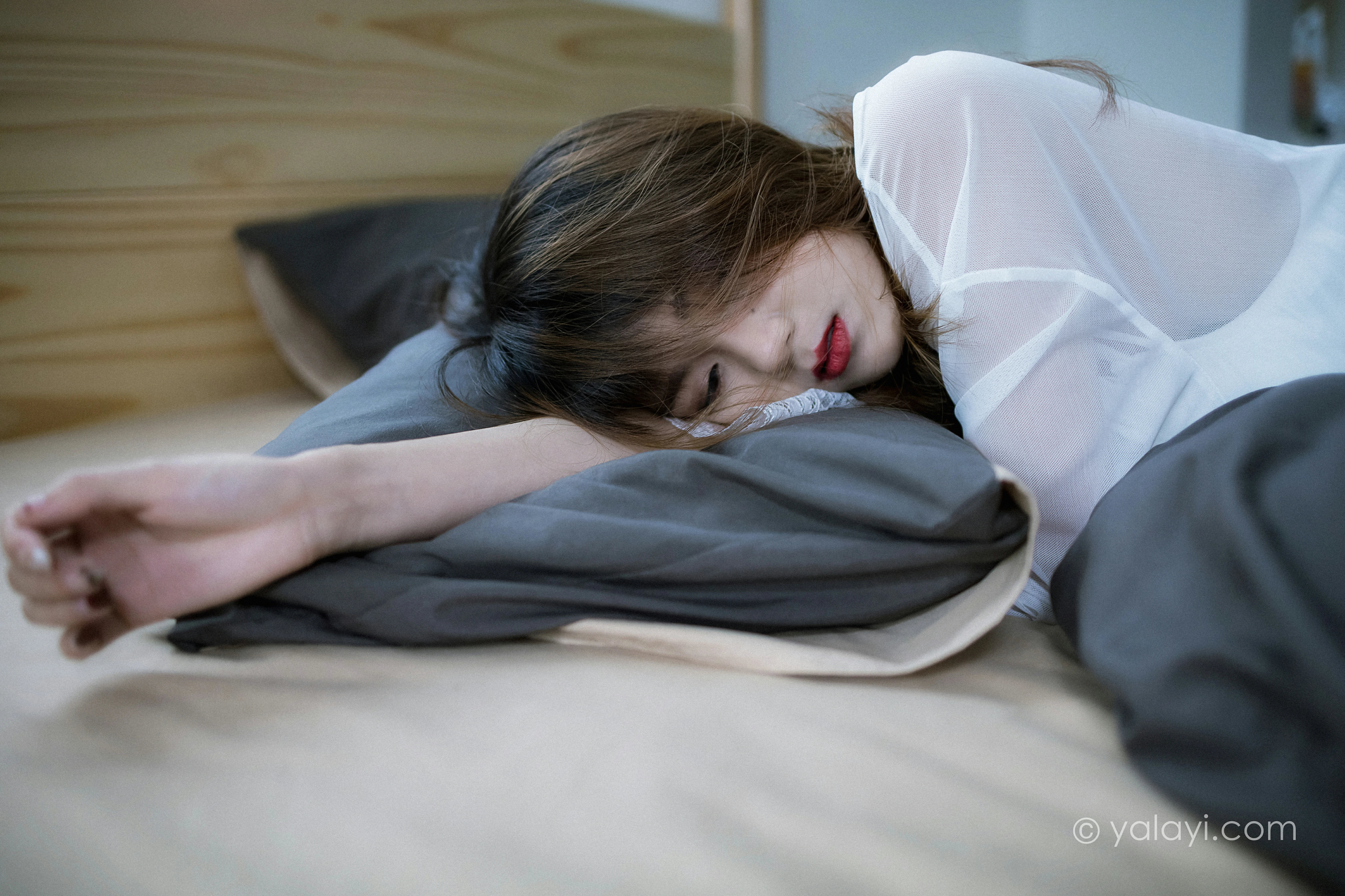 [YALAYI雅拉伊]NO.759 灰色空间 樊梵 白色透视蕾丝睡衣性感私房写真集第2张