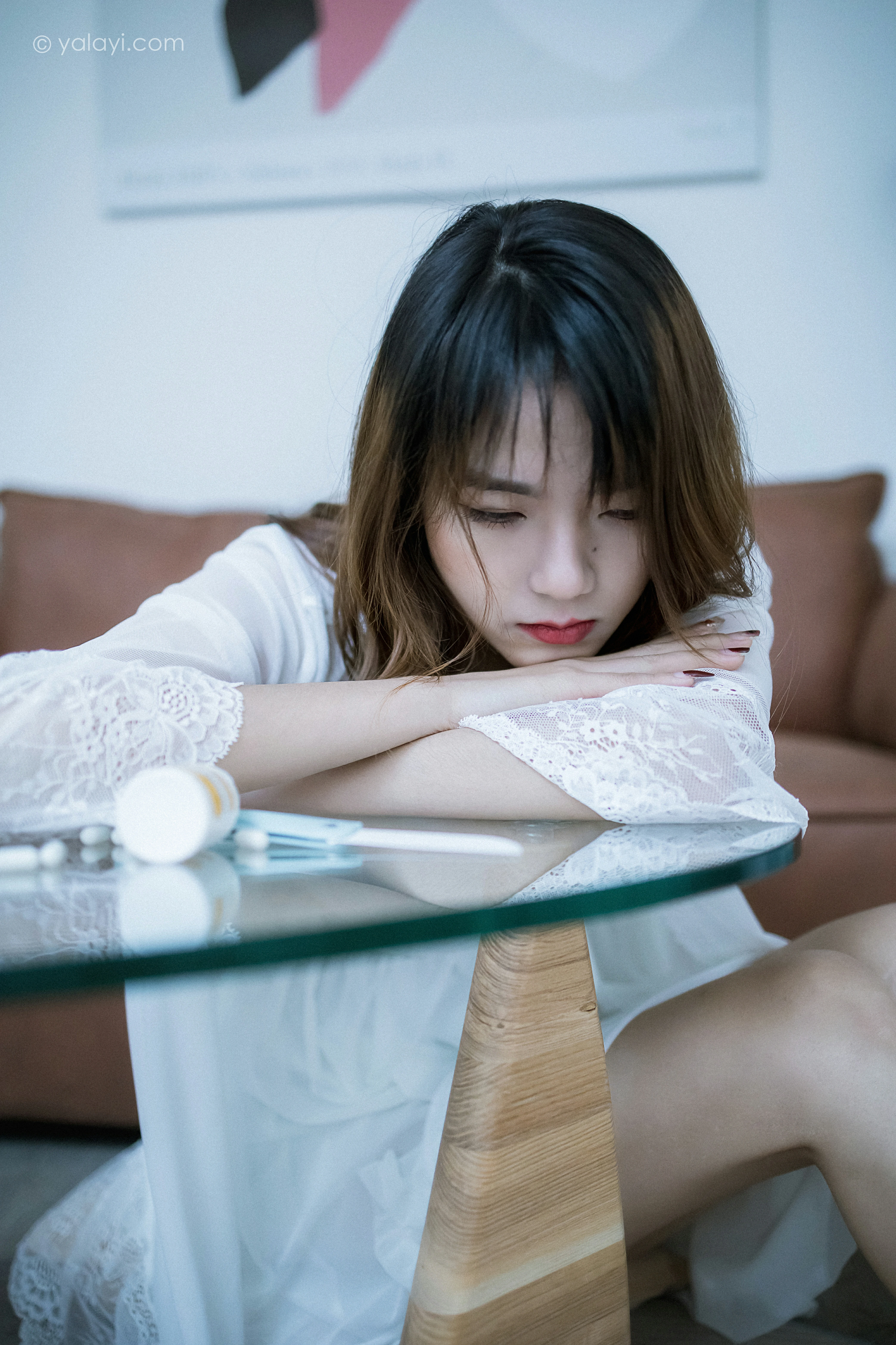 [YALAYI雅拉伊]NO.759 灰色空间 樊梵 白色透视蕾丝睡衣性感私房写真集第10张
